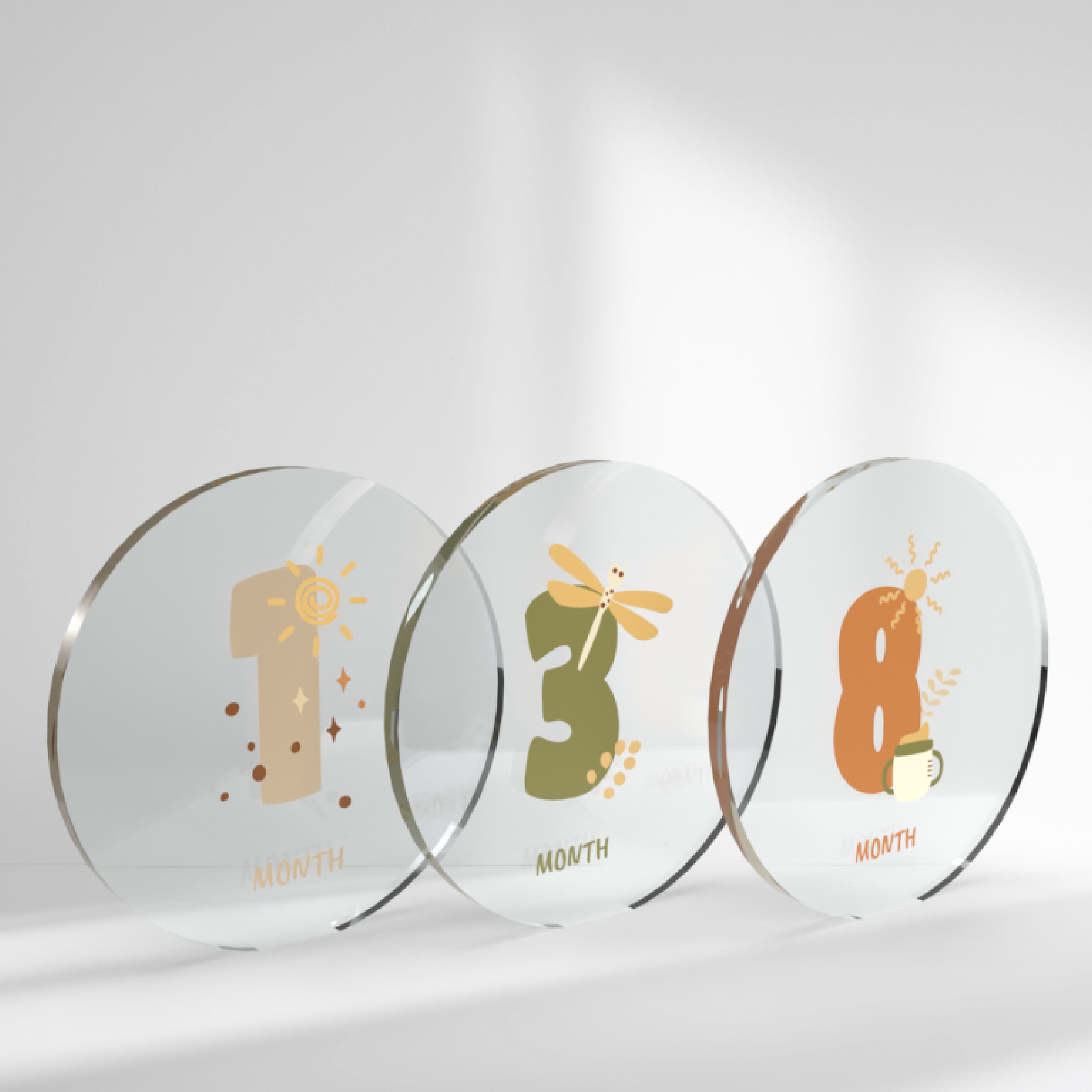ACRYLIC BABY MILESTONE DISCS WITH PAINT AND GOLD FOIL